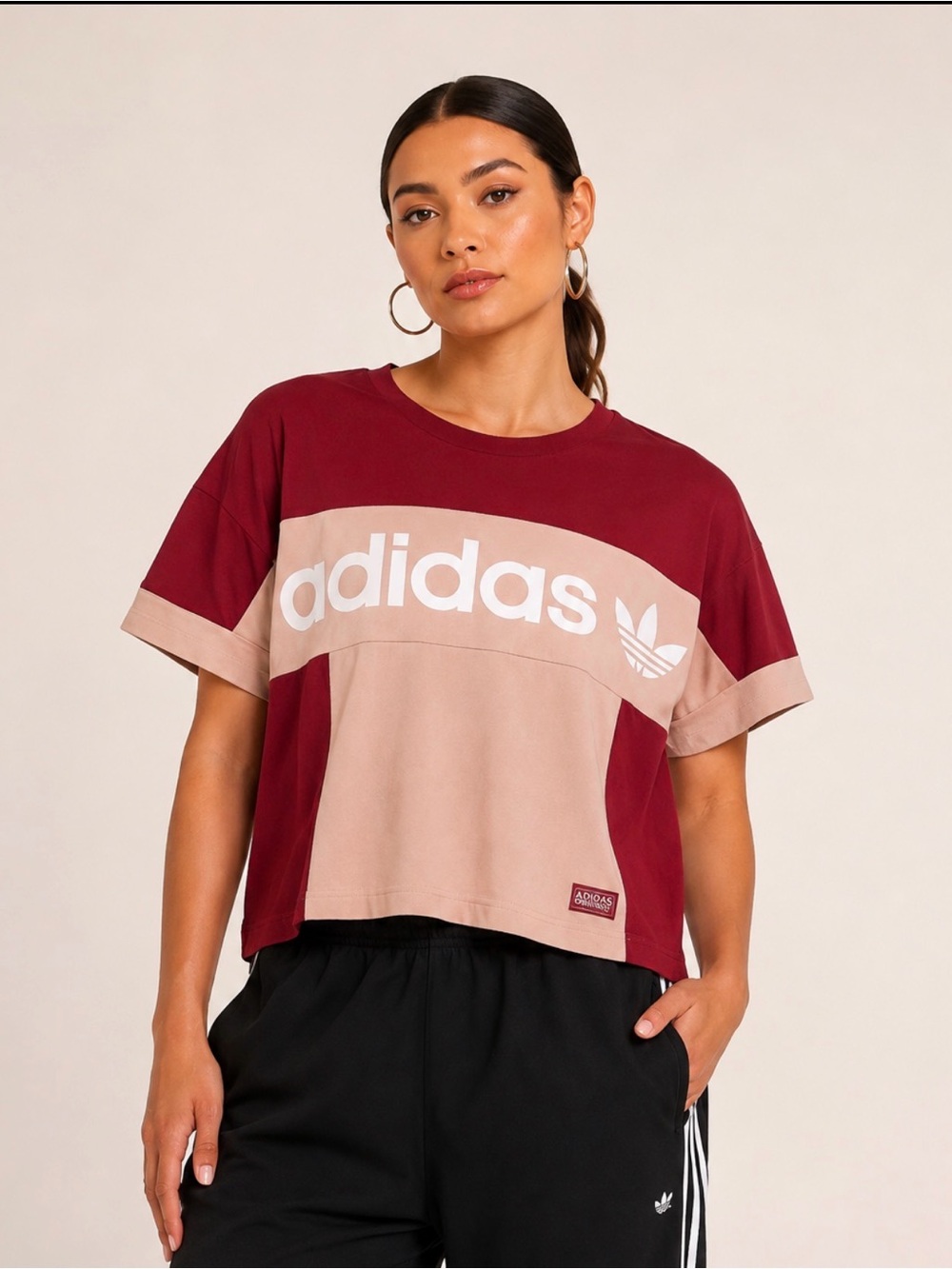 Adidas Originals Colorblock Crop Tee Size M